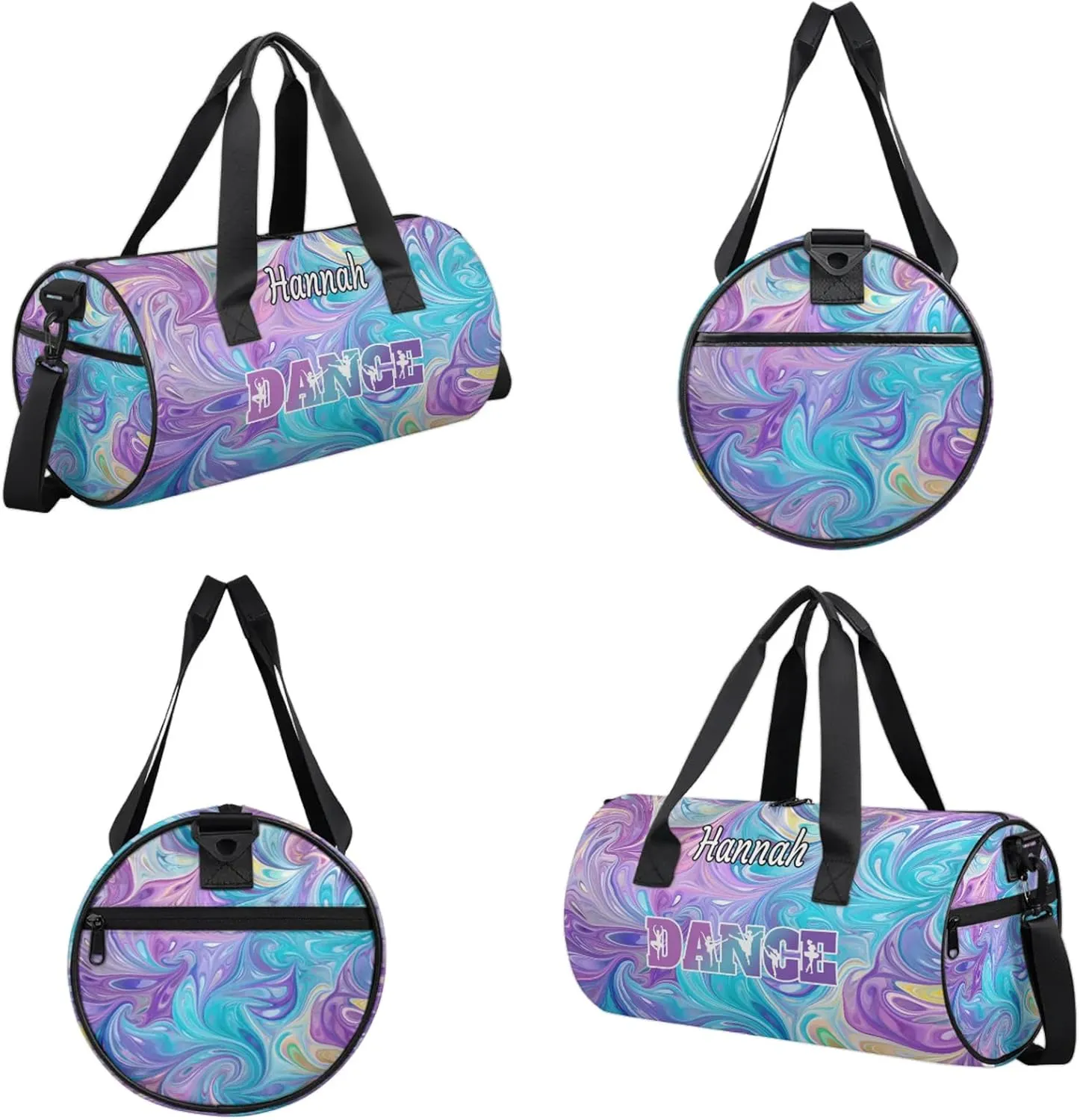 Custom Dance Duffel Bag with Name Round Personalized Dance Ballet Bags Waterproof Customized Travel Bag Carry-On Tote 17.6in, Blue Purple Oil Painting