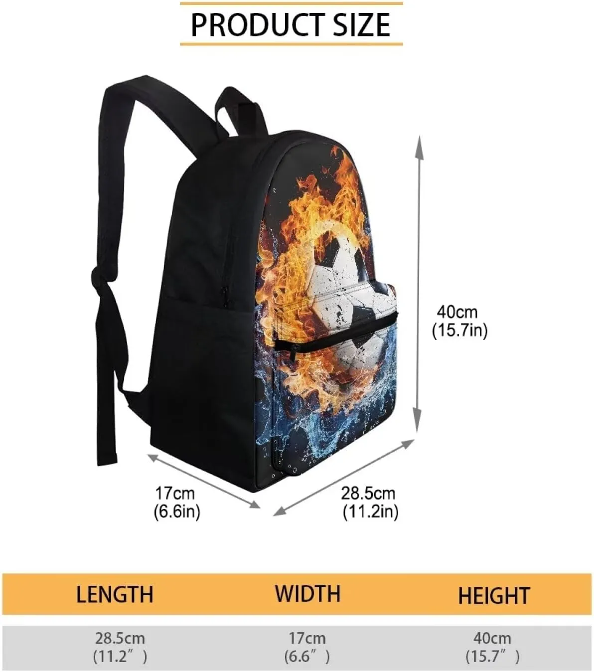 Custom Football Backpack for Boys 8-10 Personalized School Book Bag with Lunch Box Pencil Case Fire Soccer Schoolbag Back Packs Set of 3 Elementary Kindergarten School Daycare Bag Satchel