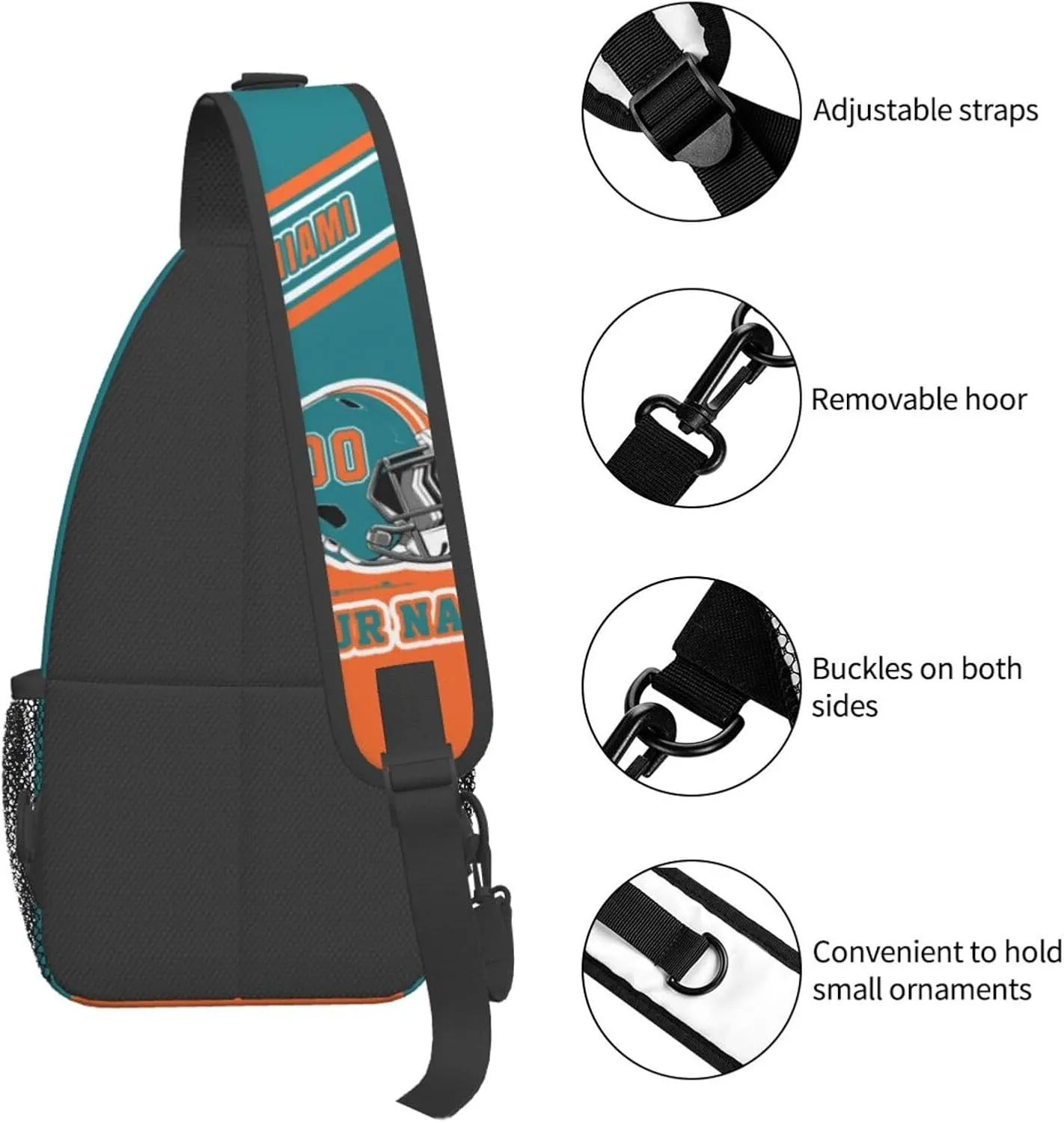 Custom Miami Sling Bag, Personalized Crossbody Bags For Men Women, Customize Name And Number Sling Shoulder Backpack For Travel Hiking Daypack Sports Outdoor