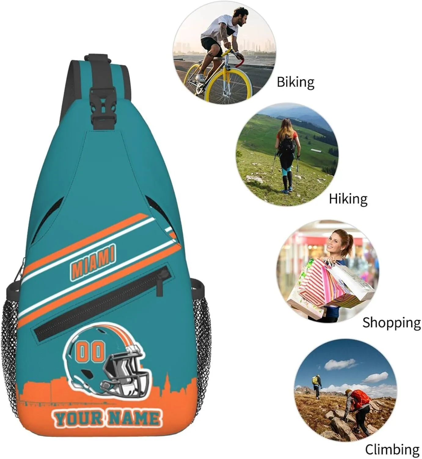 Custom Miami Sling Bag, Personalized Crossbody Bags For Men Women, Customize Name And Number Sling Shoulder Backpack For Travel Hiking Daypack Sports Outdoor