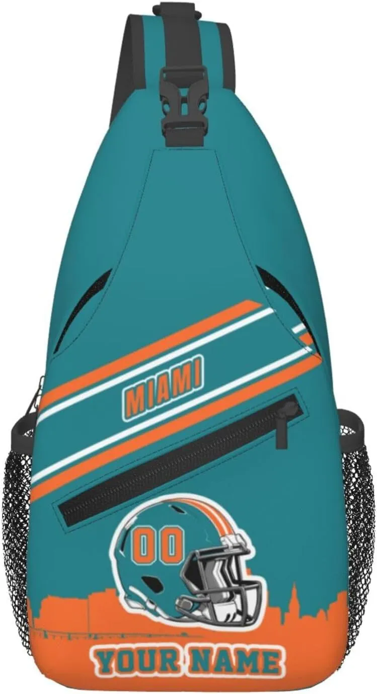 Custom Miami Sling Bag, Personalized Crossbody Bags For Men Women, Customize Name And Number Sling Shoulder Backpack For Travel Hiking Daypack Sports Outdoor
