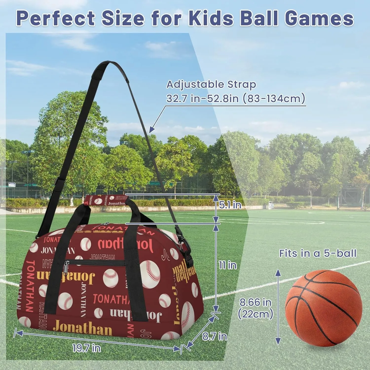 Custom-Personalize-Kids-Duffel-Bags with Name Text Carry-On Overnight Travel Gym Lightweight Dance Sports Bags For Girls Boys Kids Baseball