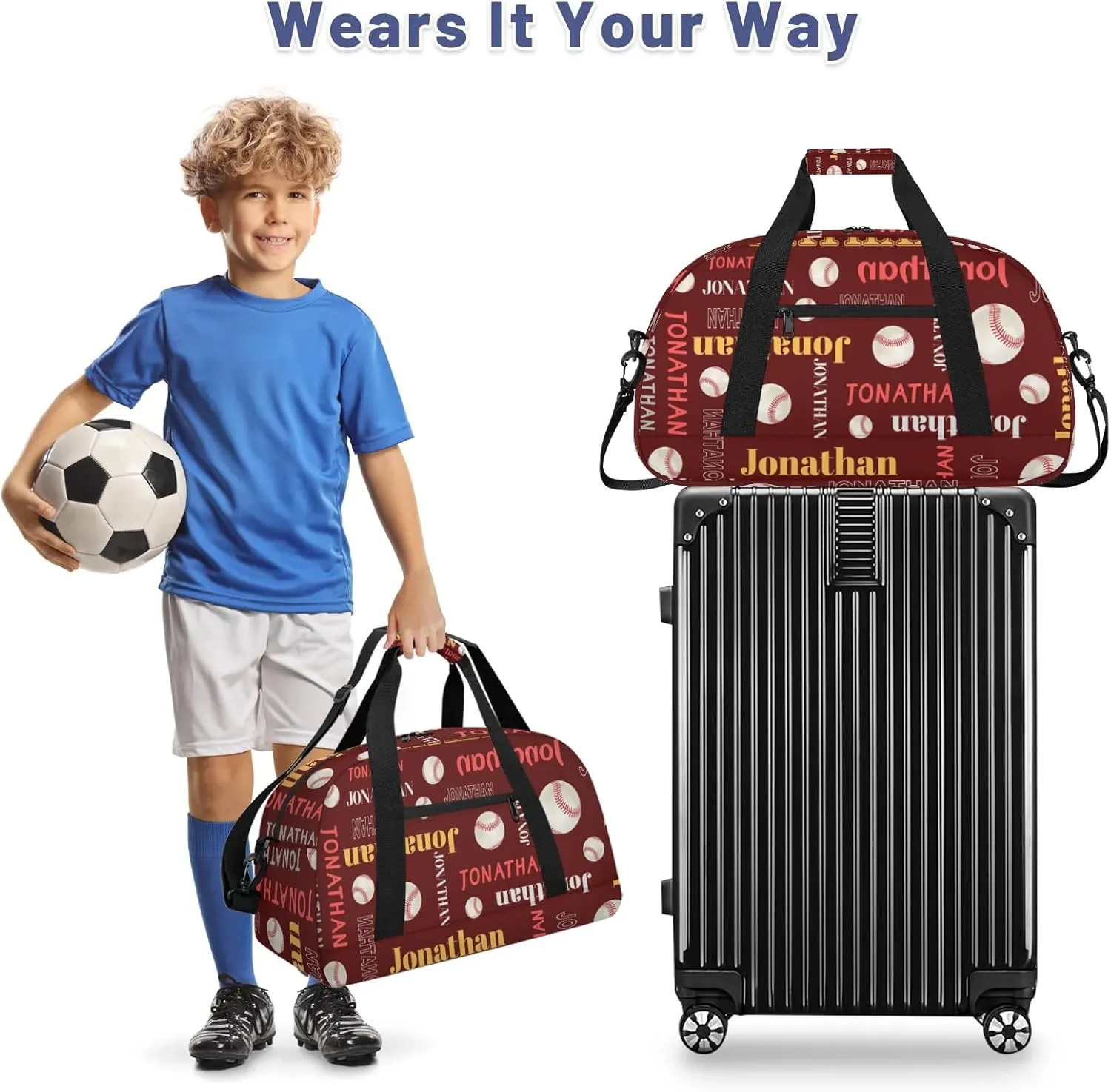 Custom-Personalize-Kids-Duffel-Bags with Name Text Carry-On Overnight Travel Gym Lightweight Dance Sports Bags For Girls Boys Kids Baseball