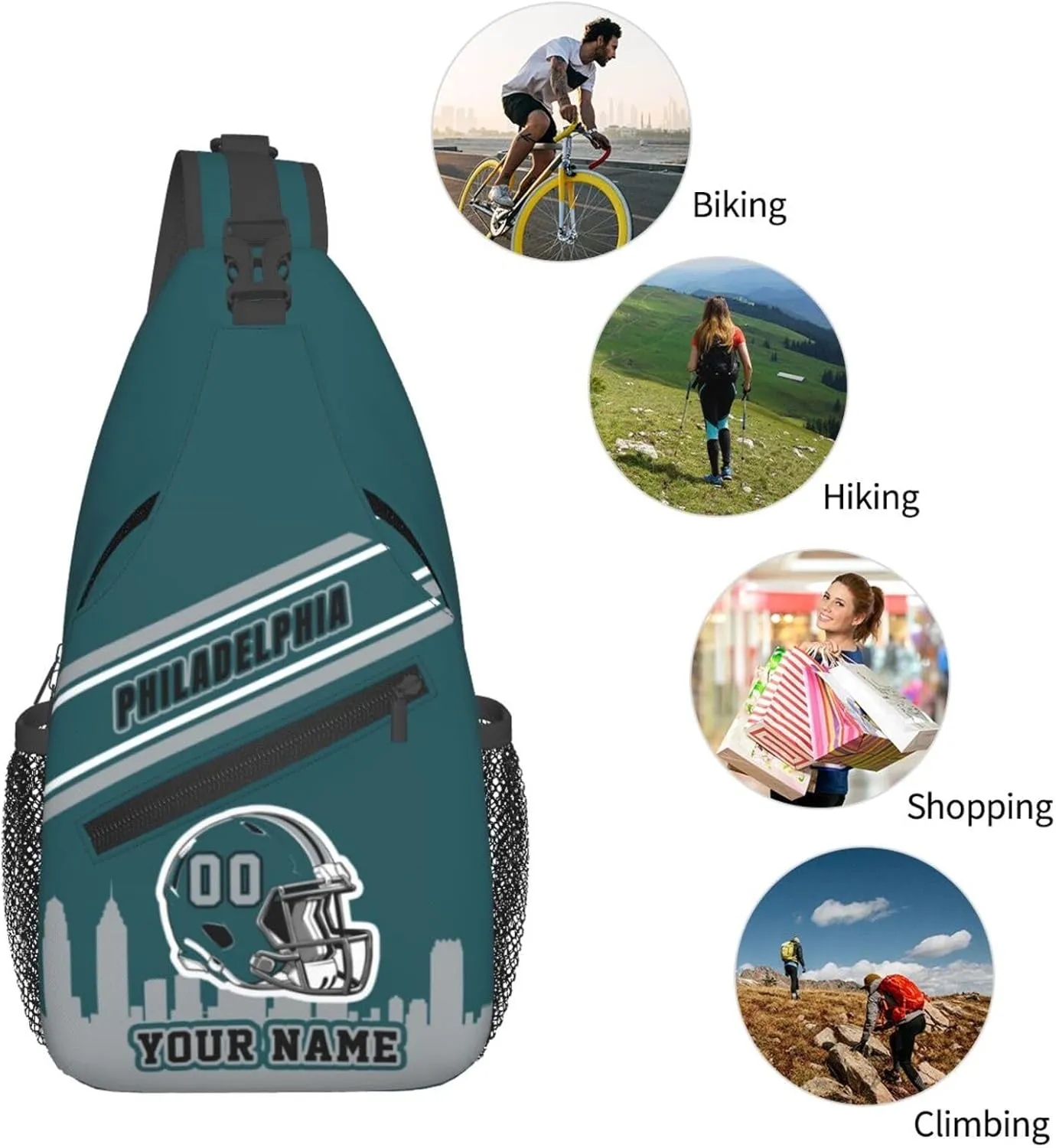 Custom Philadelphia Sling Bag, Personalized Crossbody Bags For Men Women, Customize Name And Number Sling Shoulder Backpack For Travel Hiking Daypack Sports Outdoor