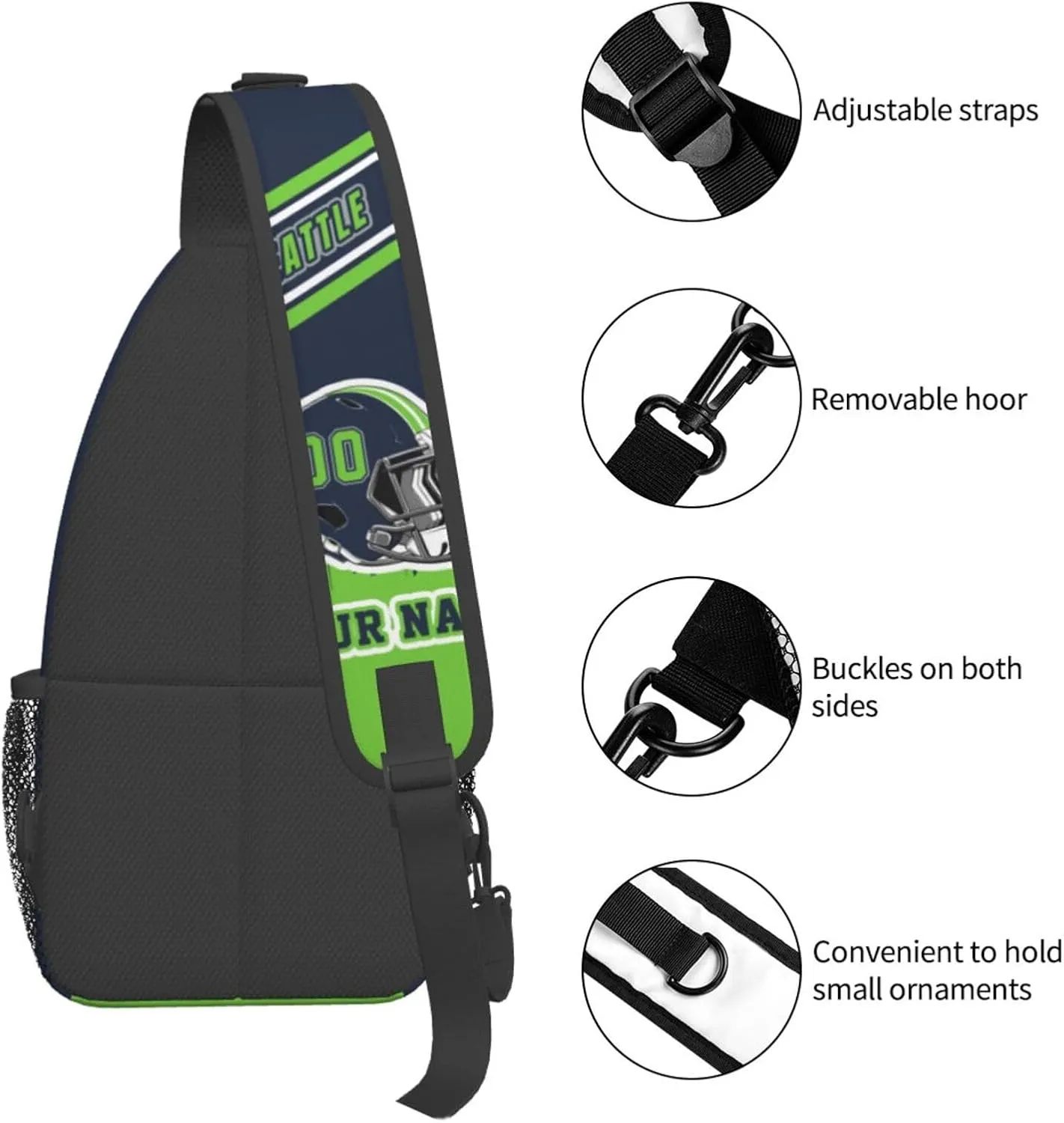 Custom Seattle Sling Bag, Personalized Crossbody Bags For Men Women, Customize Name And Number Sling Shoulder Backpack For Travel Hiking Daypack Sports Outdoor