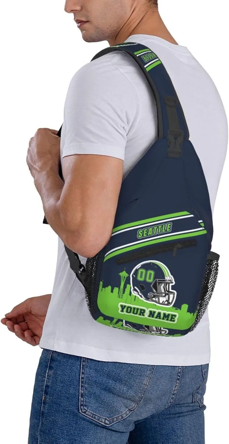 Custom Seattle Sling Bag, Personalized Crossbody Bags For Men Women, Customize Name And Number Sling Shoulder Backpack For Travel Hiking Daypack Sports Outdoor