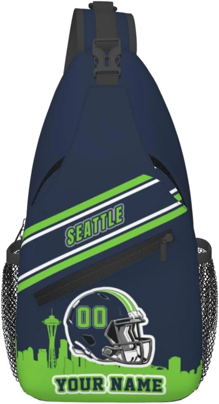 Custom Seattle Sling Bag, Personalized Crossbody Bags For Men Women, Customize Name And Number Sling Shoulder Backpack For Travel Hiking Daypack Sports Outdoor