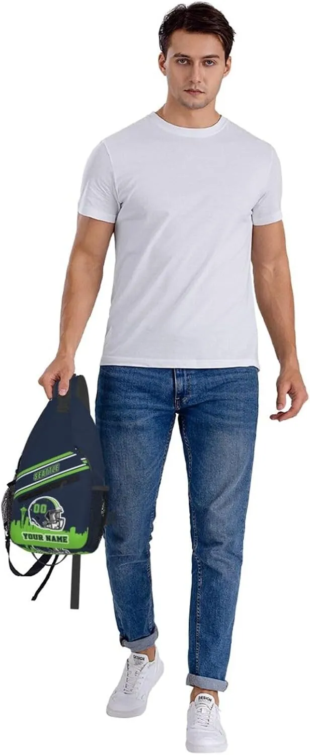 Custom Seattle Sling Bag, Personalized Crossbody Bags For Men Women, Customize Name And Number Sling Shoulder Backpack For Travel Hiking Daypack Sports Outdoor