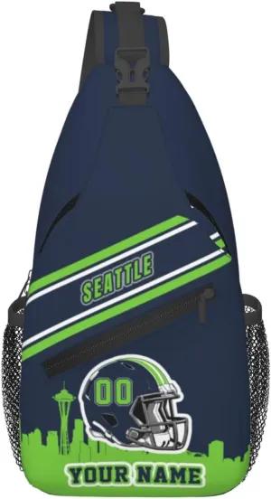 Custom Seattle Sling Bag, Personalized Crossbody Bags For Men Women, Customize Name And Number Sling Shoulder Backpack For Travel Hiking Daypack Sports Outdoor