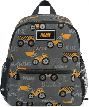 Custom Toddler Backpack for Boy's/Girl's, Add Name Here Made Personalized Children Kindergarten School Book Bag Construction Machines S