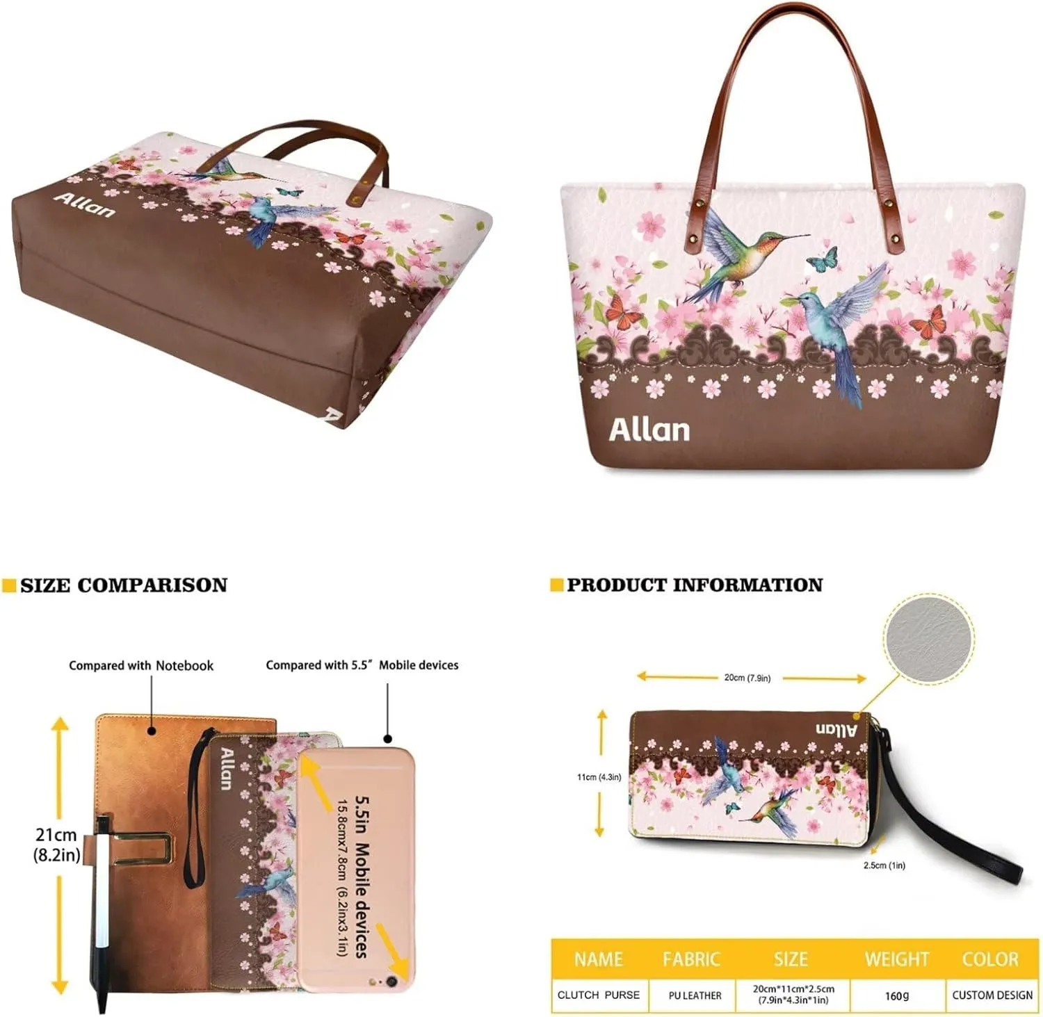 Customzied Women Handbags and Wallet Set of 2 Tote Bag Shoulder Bag Top Handle Satchel Purse
