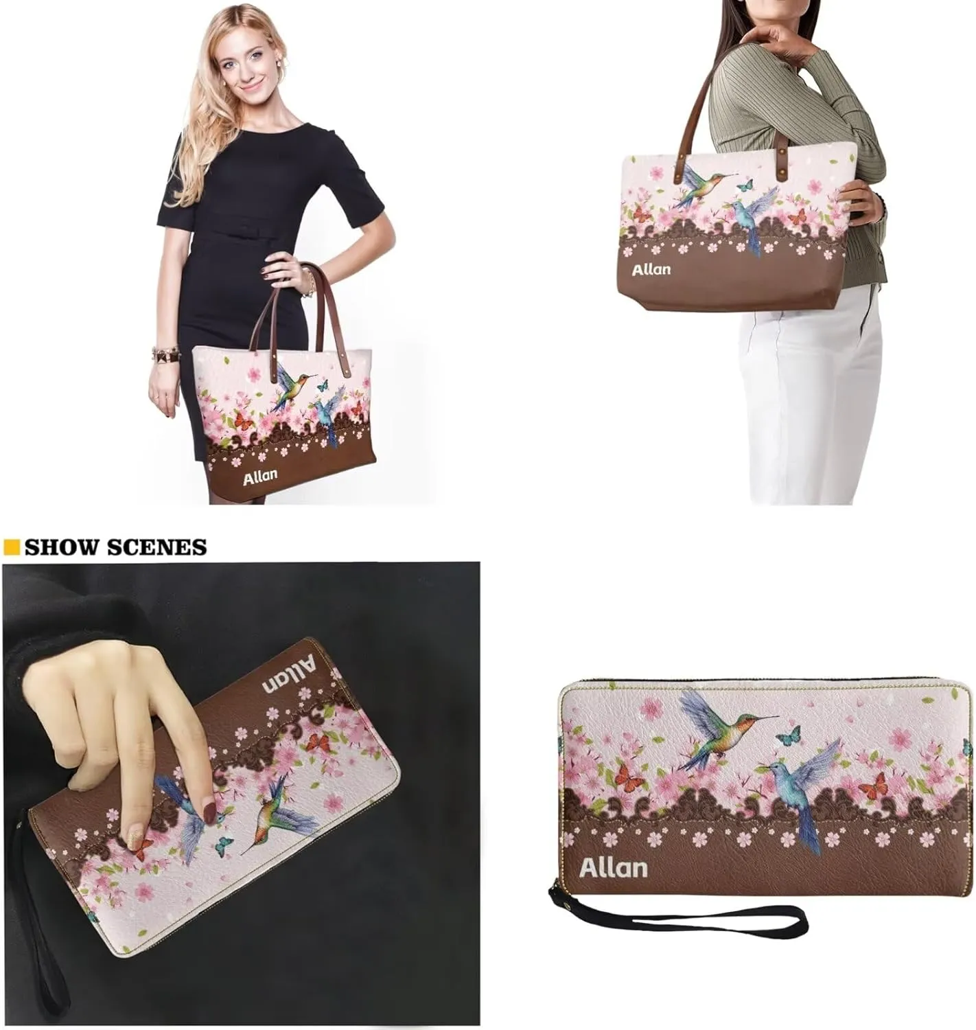 Customzied Women Handbags and Wallet Set of 2 Tote Bag Shoulder Bag Top Handle Satchel Purse