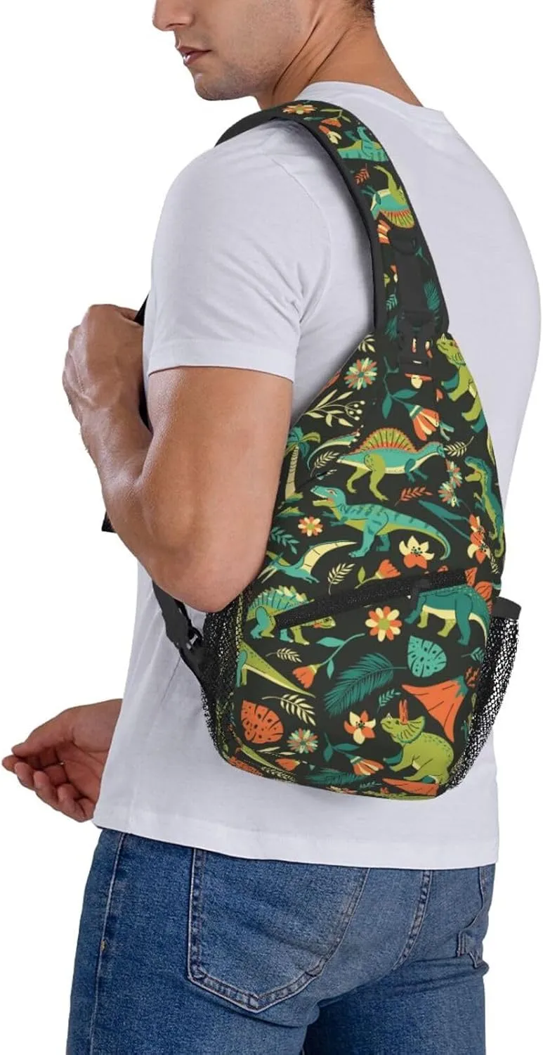 Cute Dinosaur Sling Backpack Shoulder Chest Bag For Men Women Hiking Travel Crossbody Daypack