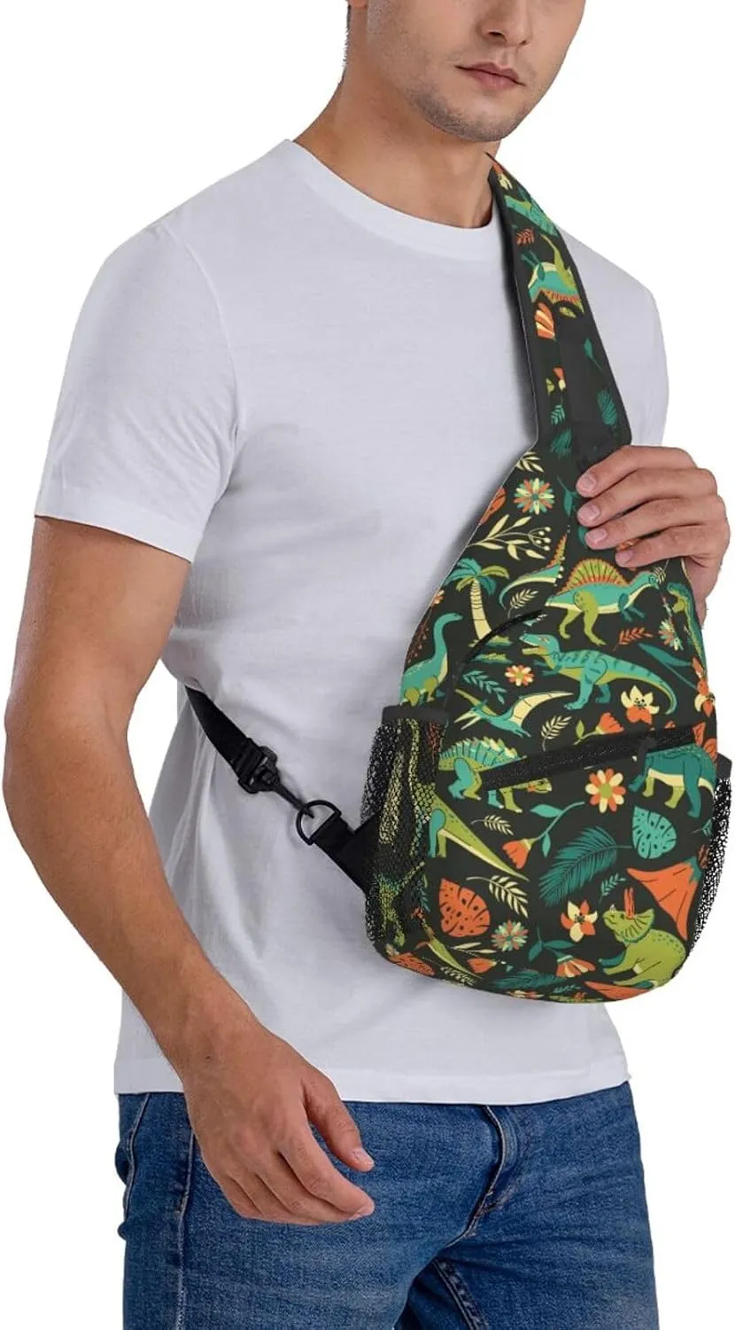 Cute Dinosaur Sling Backpack Shoulder Chest Bag For Men Women Hiking Travel Crossbody Daypack