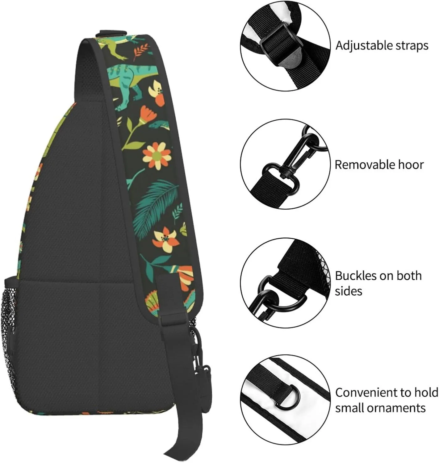 Cute Dinosaur Sling Backpack Shoulder Chest Bag For Men Women Hiking Travel Crossbody Daypack