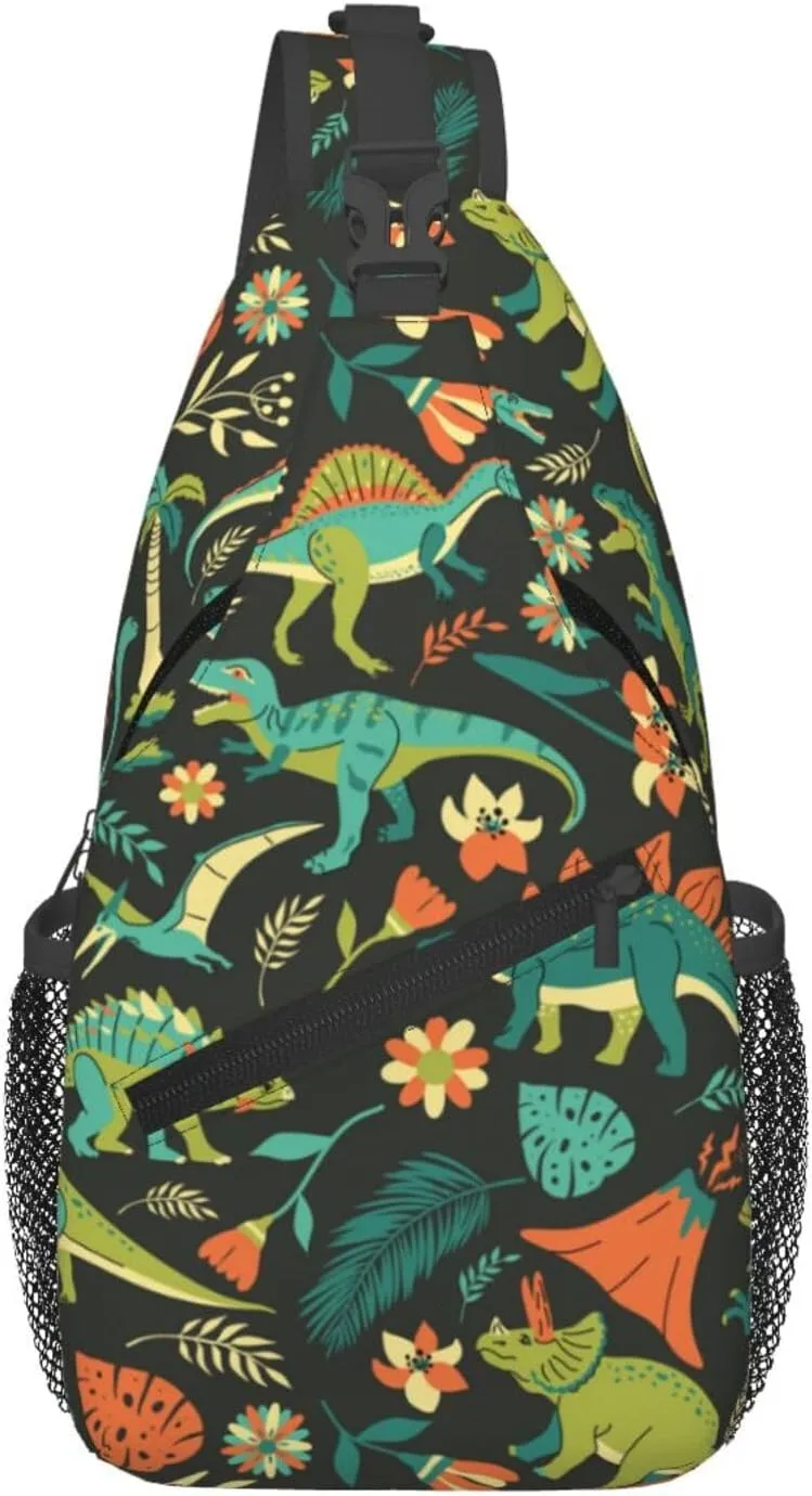 Cute Dinosaur Sling Backpack Shoulder Chest Bag For Men Women Hiking Travel Crossbody Daypack