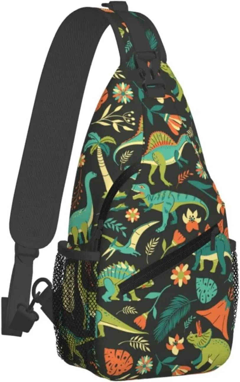 Cute Dinosaur Sling Backpack Shoulder Chest Bag For Men Women Hiking Travel Crossbody Daypack