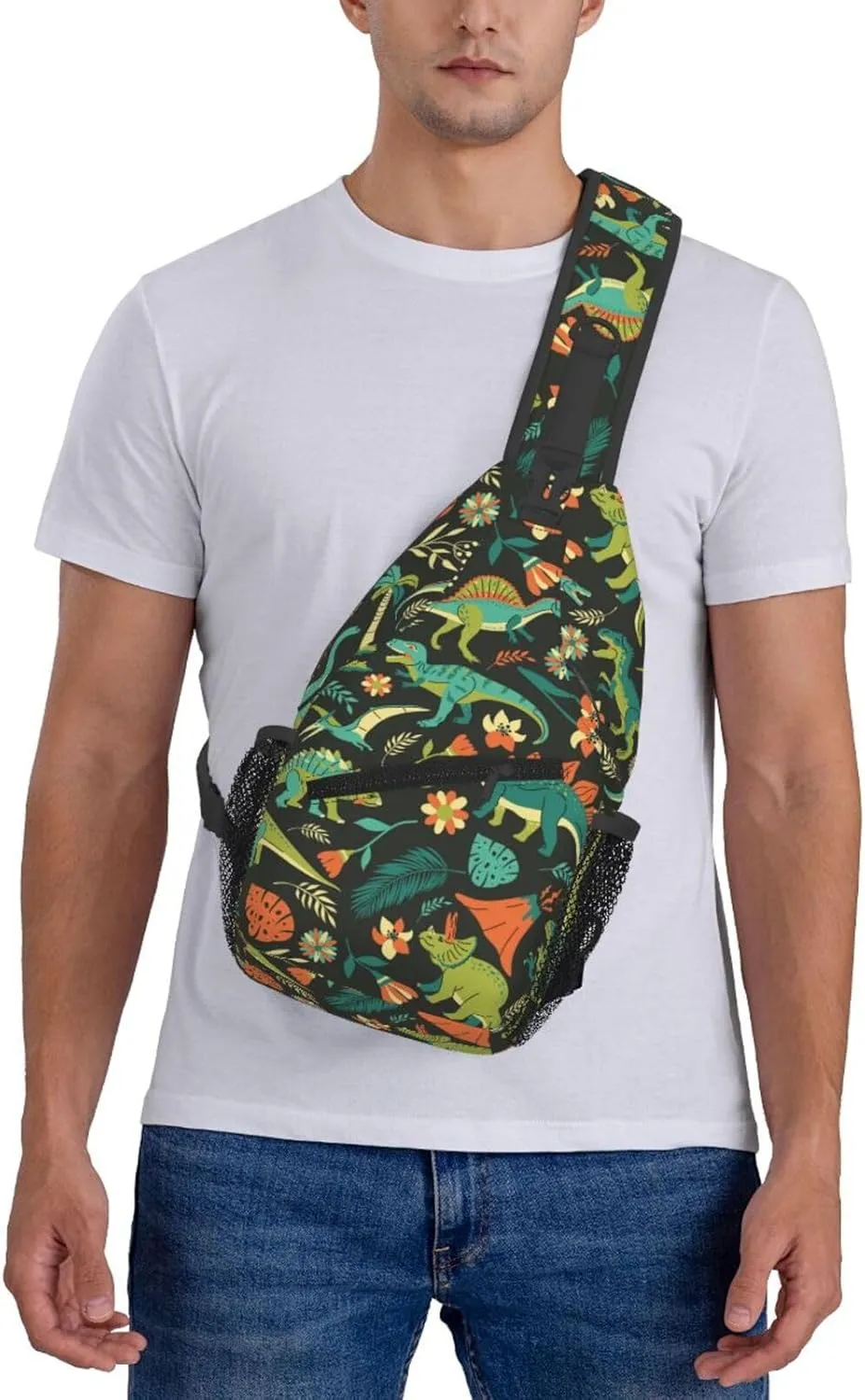 Cute Dinosaur Sling Backpack Shoulder Chest Bag For Men Women Hiking Travel Crossbody Daypack