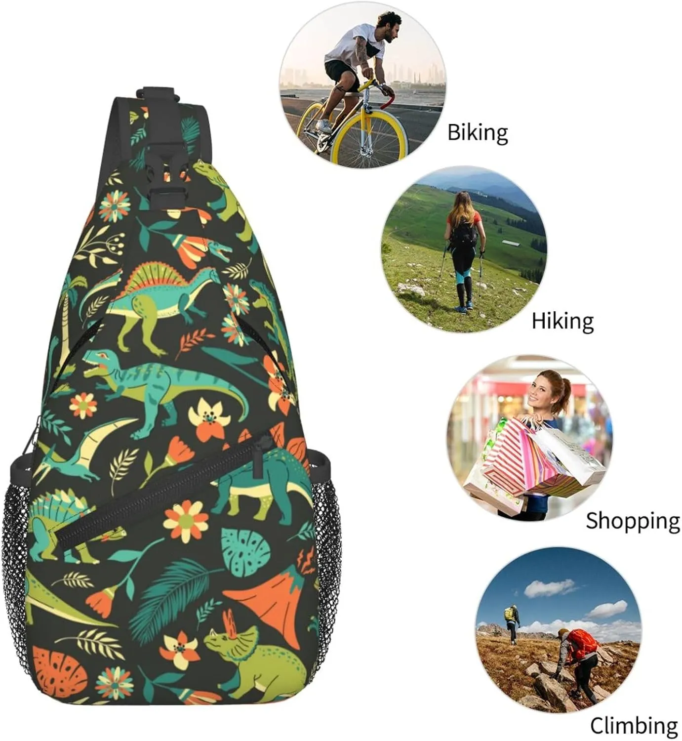 Cute Dinosaur Sling Backpack Shoulder Chest Bag For Men Women Hiking Travel Crossbody Daypack