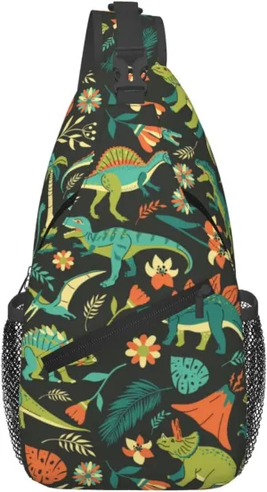 Cute Dinosaur Sling Backpack Shoulder Chest Bag For Men Women Hiking Travel Crossbody Daypack