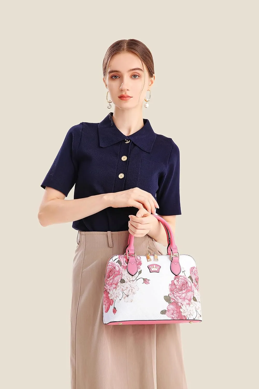 Cute Floral Purses for Women Small Crossbody Bags Zip Satchel Bag Trendy Womens Tote Handbags Shoulder Bag