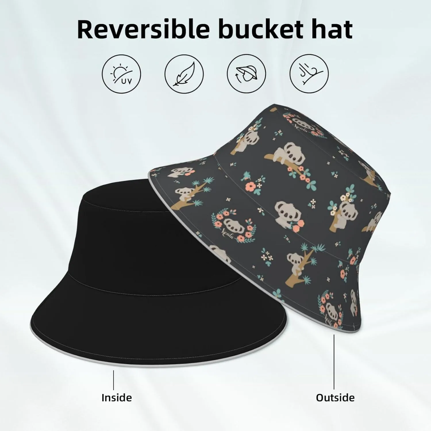 Cute Panda Bucket Hat for Women Men Teens Double-Side-Wear Reversible Summer Beach Sun Hat Packable Fisherman Cap