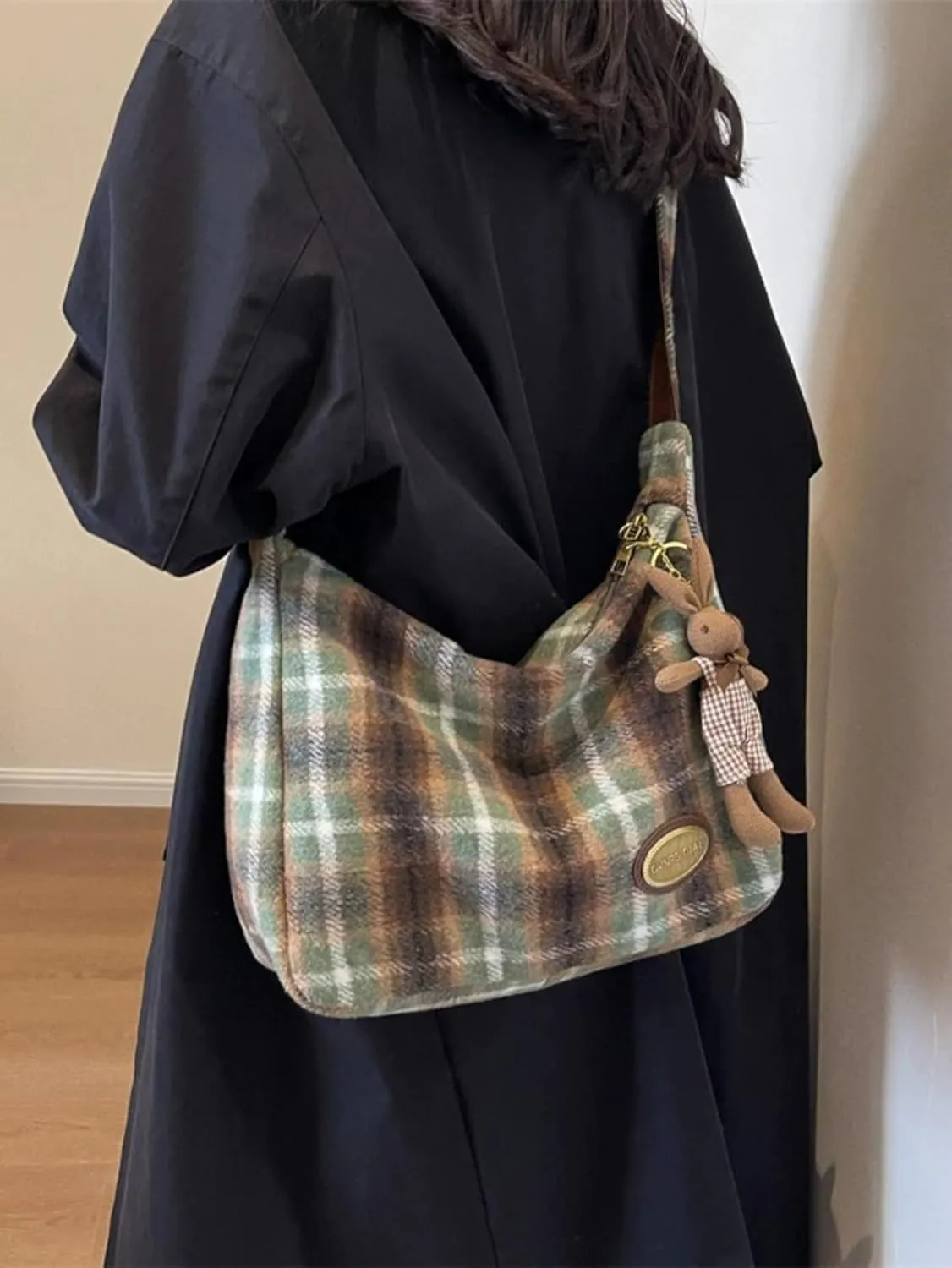 Cute Tote Bag Aesthetic Canvas Bag Y2k Crossbody Purses Vintage Crossbody Bags Gingham Emo Grunge