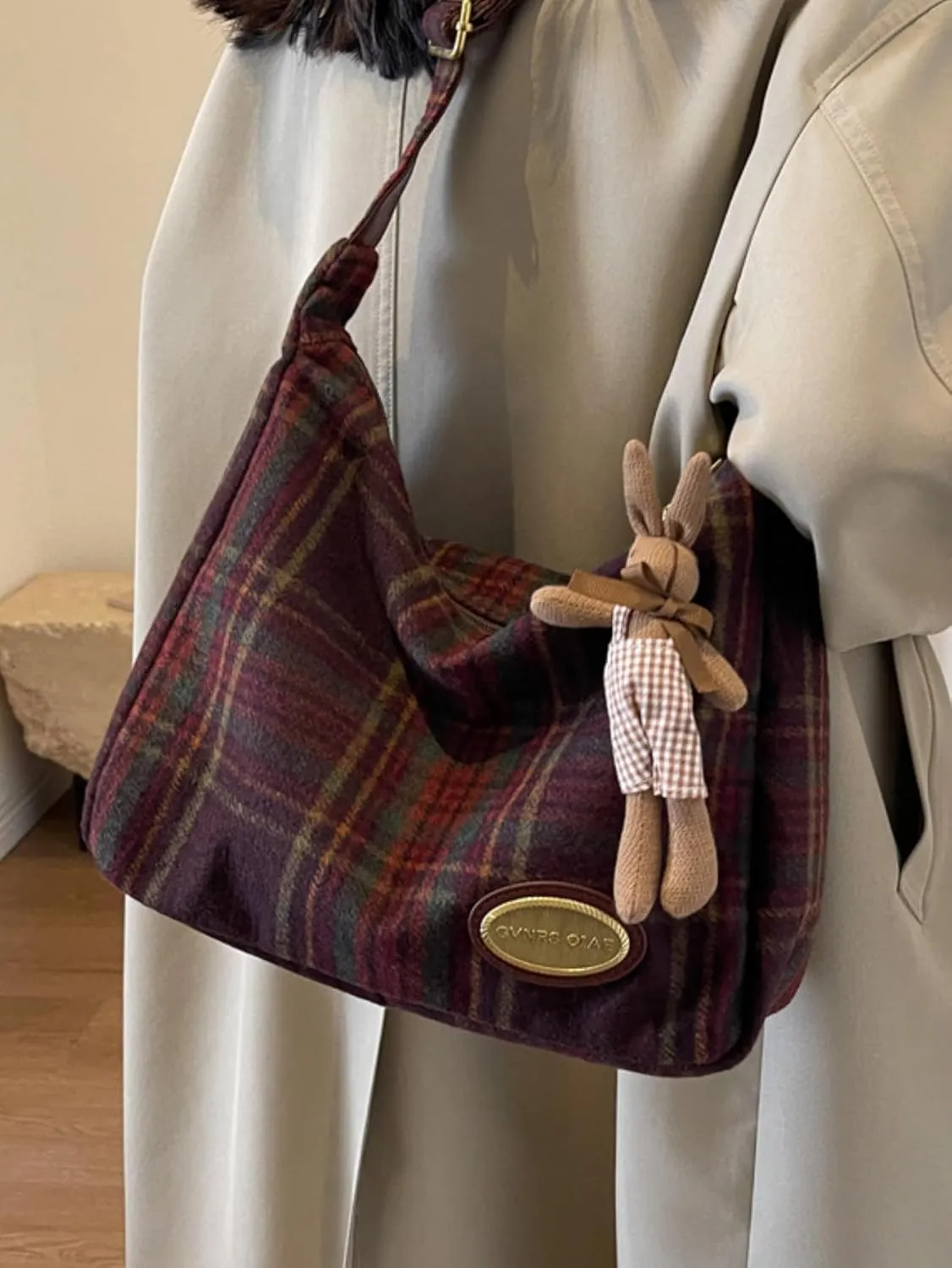 Cute Tote Bag Aesthetic Canvas Bag Y2k Crossbody Purses Vintage Crossbody Bags Gingham Emo Grunge