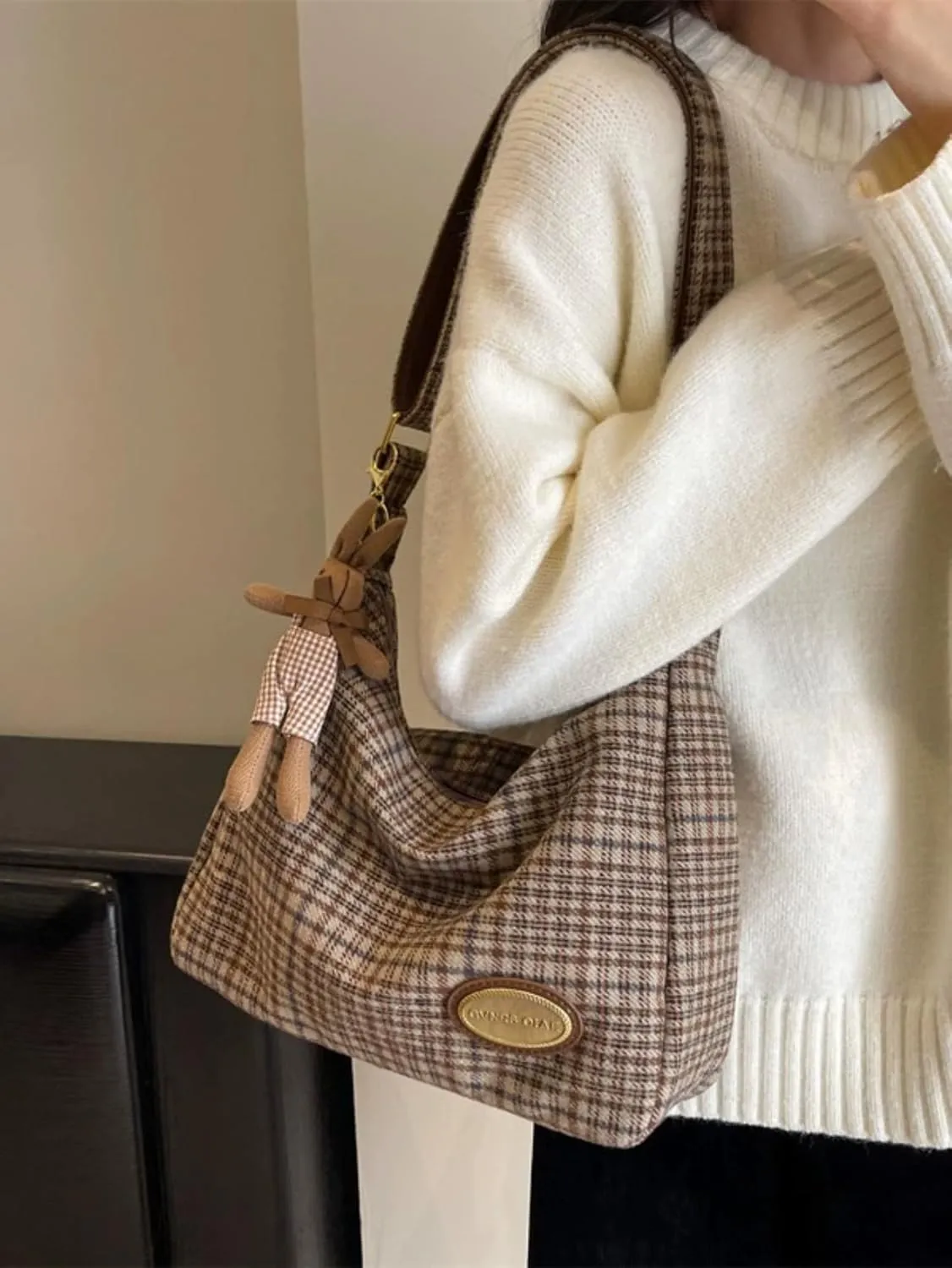 Cute Tote Bag Aesthetic Canvas Bag Y2k Crossbody Purses Vintage Crossbody Bags Gingham Emo Grunge