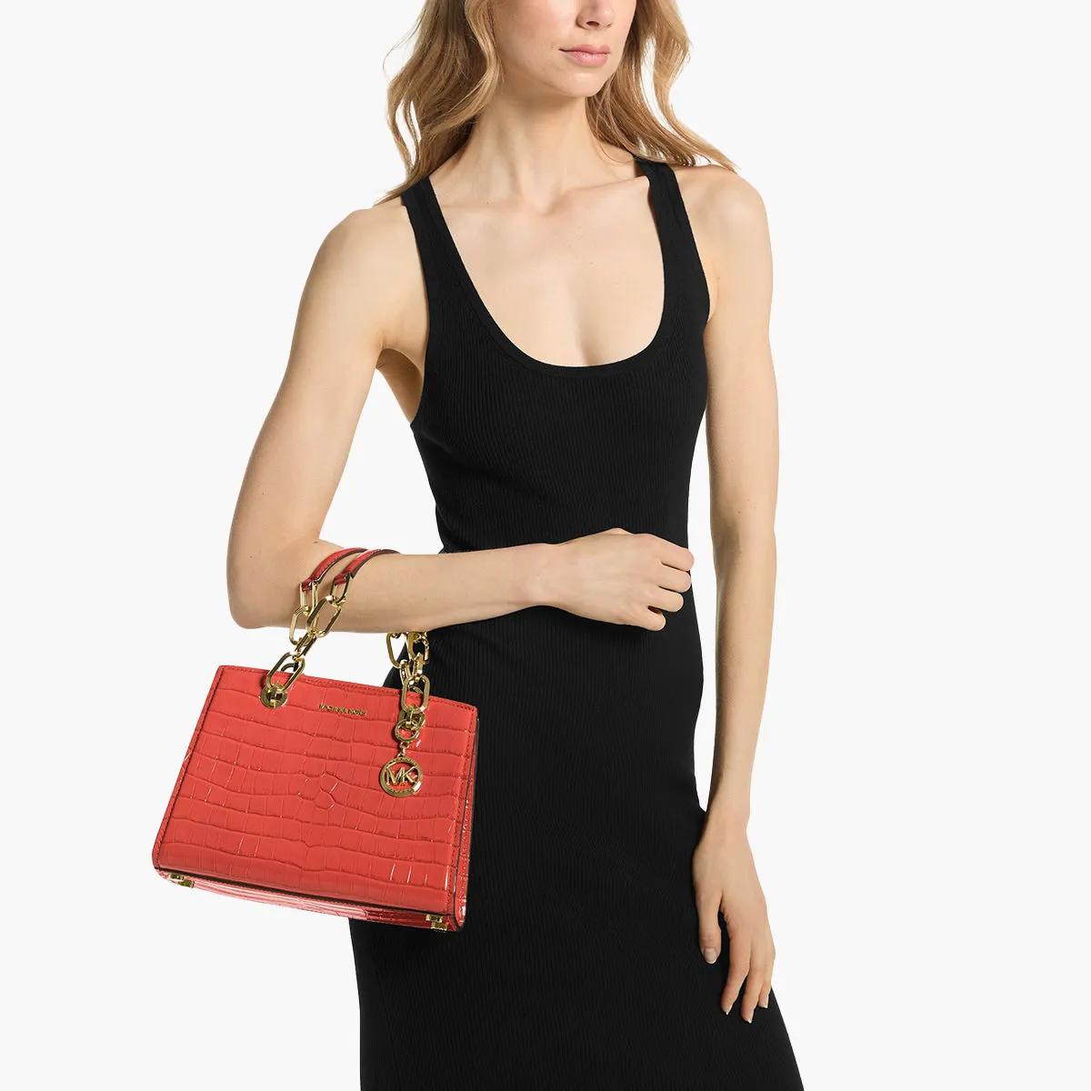 Cynthia Small Crocodile Embossed Leather Satchel