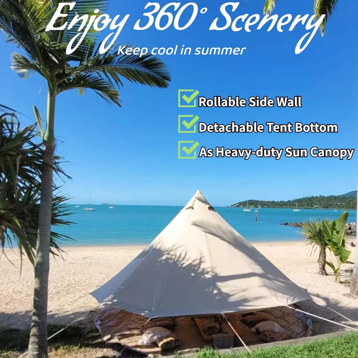 DANCHEL OUTDOOR B5PRO 4 Season Canvas Bell Tent with 2 Stove Jacks, Glamping Yurt Tent for All Year Living 4/6/8 Person Large Hot Tent Camping, 13/16.4/20ft