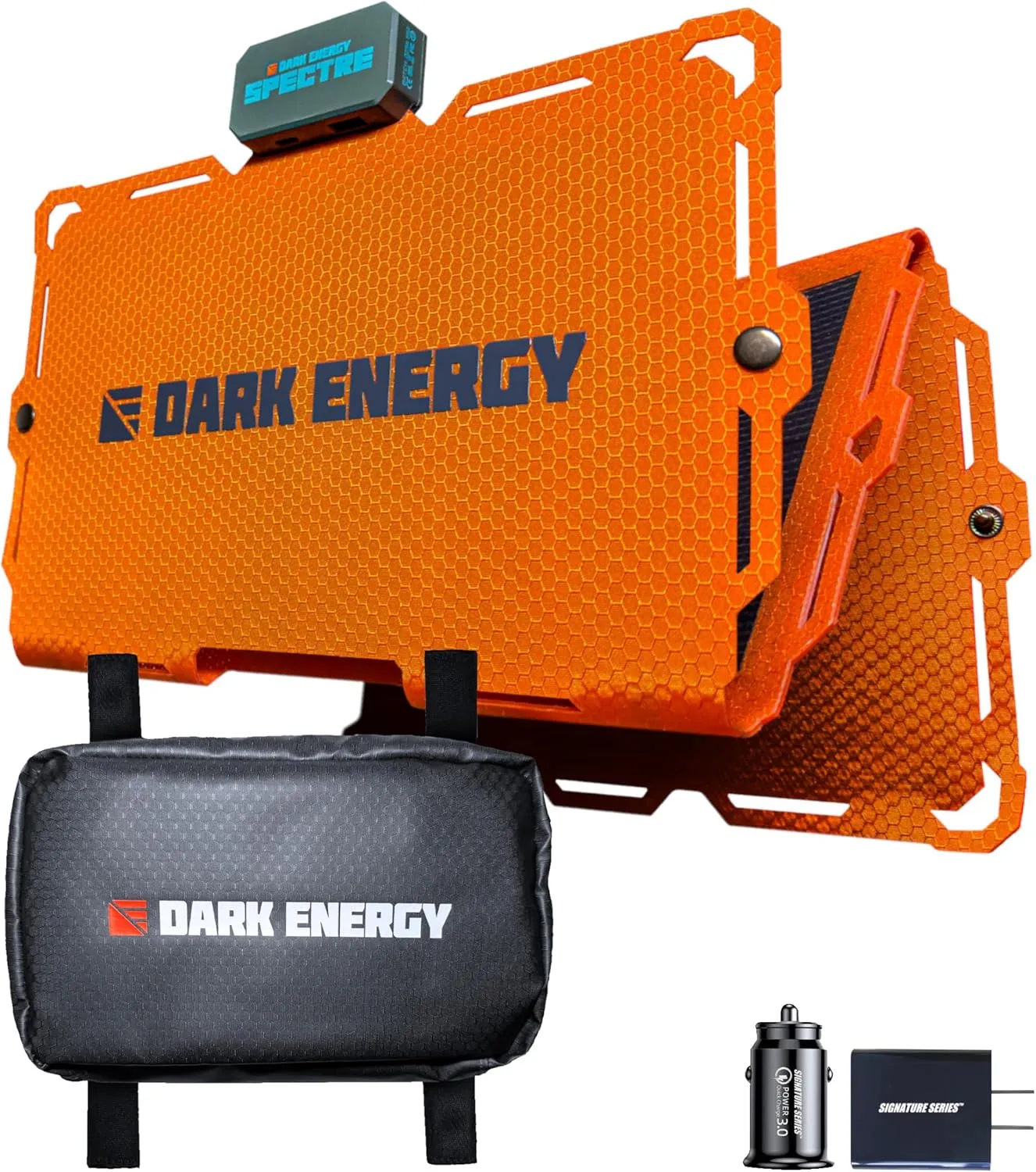 Dark Energy Spectre 18W Folding Solar Panel with Water-Resistant Molle Travel Bag for Electronics | Charge Any Device, Anywhere, Anytime via Solar Panel or Signature Series Wall and Car Adapters