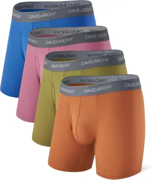 DAVID ARCHY Mens Underwear Wicking-Moisture Cooling Rayon Made From Bamboo Boxer Briefs with Support Pouch Fly 4 or 7 Pack