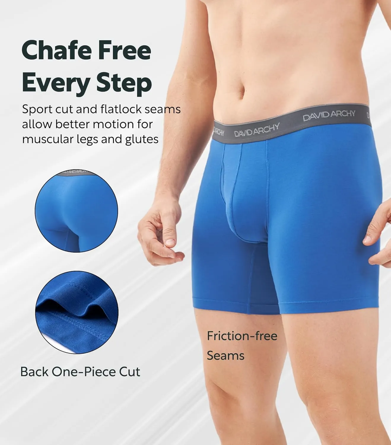 DAVID ARCHY Mens Underwear Wicking-Moisture Cooling Rayon Made From Bamboo Boxer Briefs with Support Pouch Fly 4 or 7 Pack