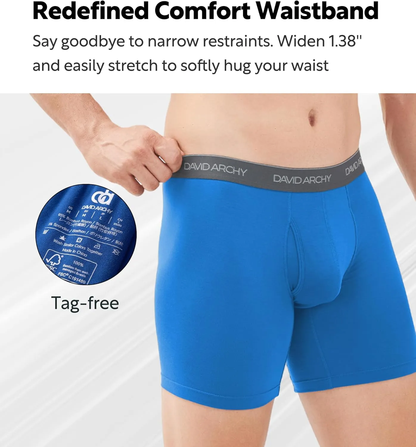 DAVID ARCHY Mens Underwear Wicking-Moisture Cooling Rayon Made From Bamboo Boxer Briefs with Support Pouch Fly 4 or 7 Pack