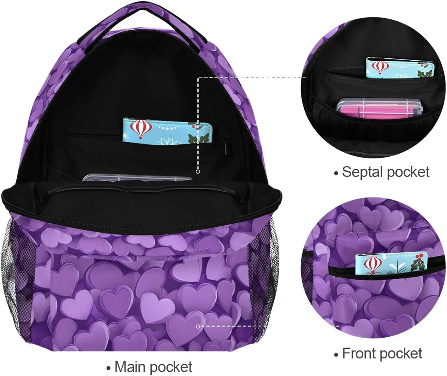 Day Backpack for Teacher Nurse Waterproof Stylish Travel Bags with Chest Strap for Travel Trip Purple Heart Day Purple Heart