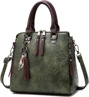 Dayfine Women Handbags Leather Satchel Tote Bags Top Handle Handbag Shoulder Bag Zip Purses Crossbody Bag Cute Cat Pendant