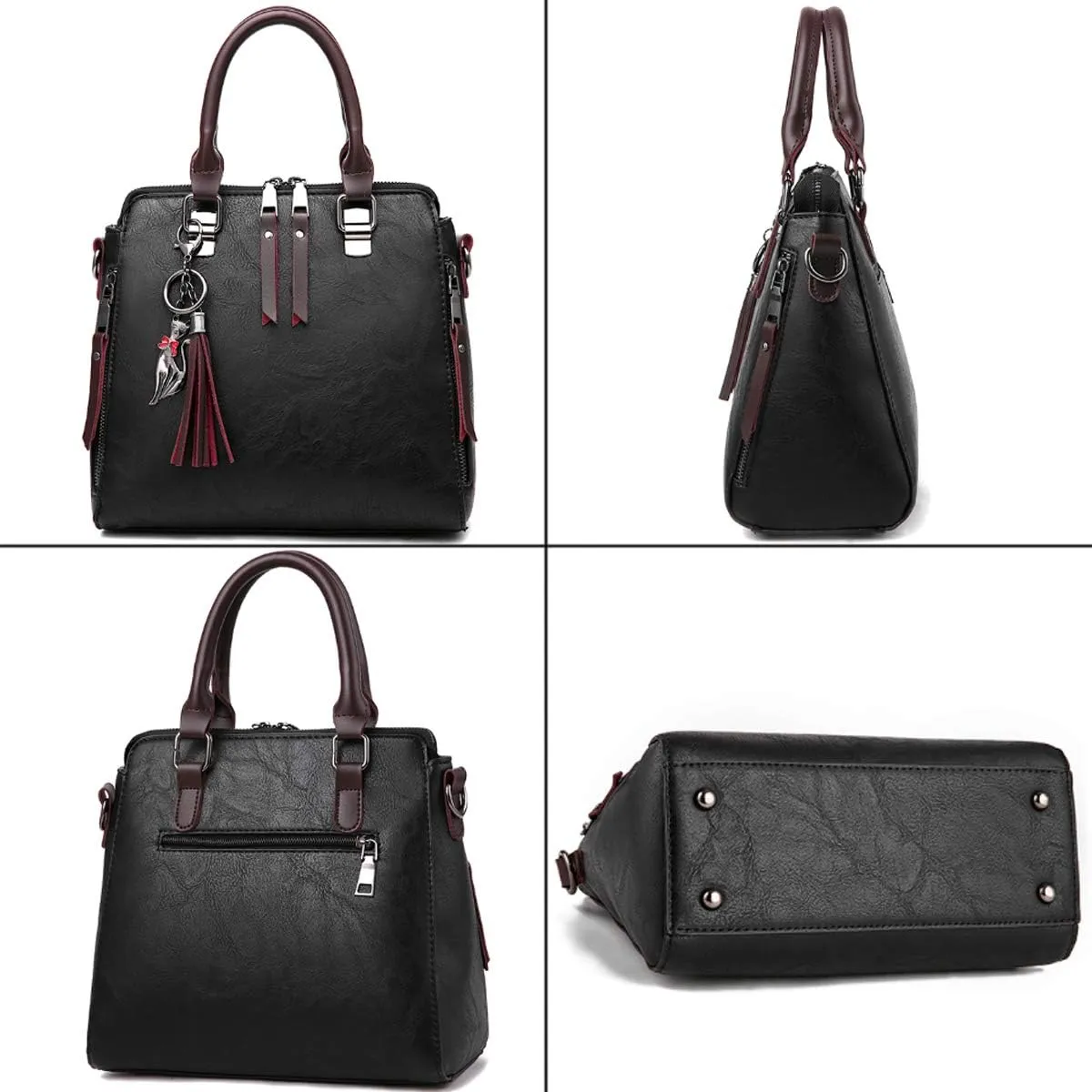 Dayfine Women Handbags Leather Satchel Tote Bags Top Handle Handbag Shoulder Bag Zip Purses Crossbody Bag Cute Cat Pendant