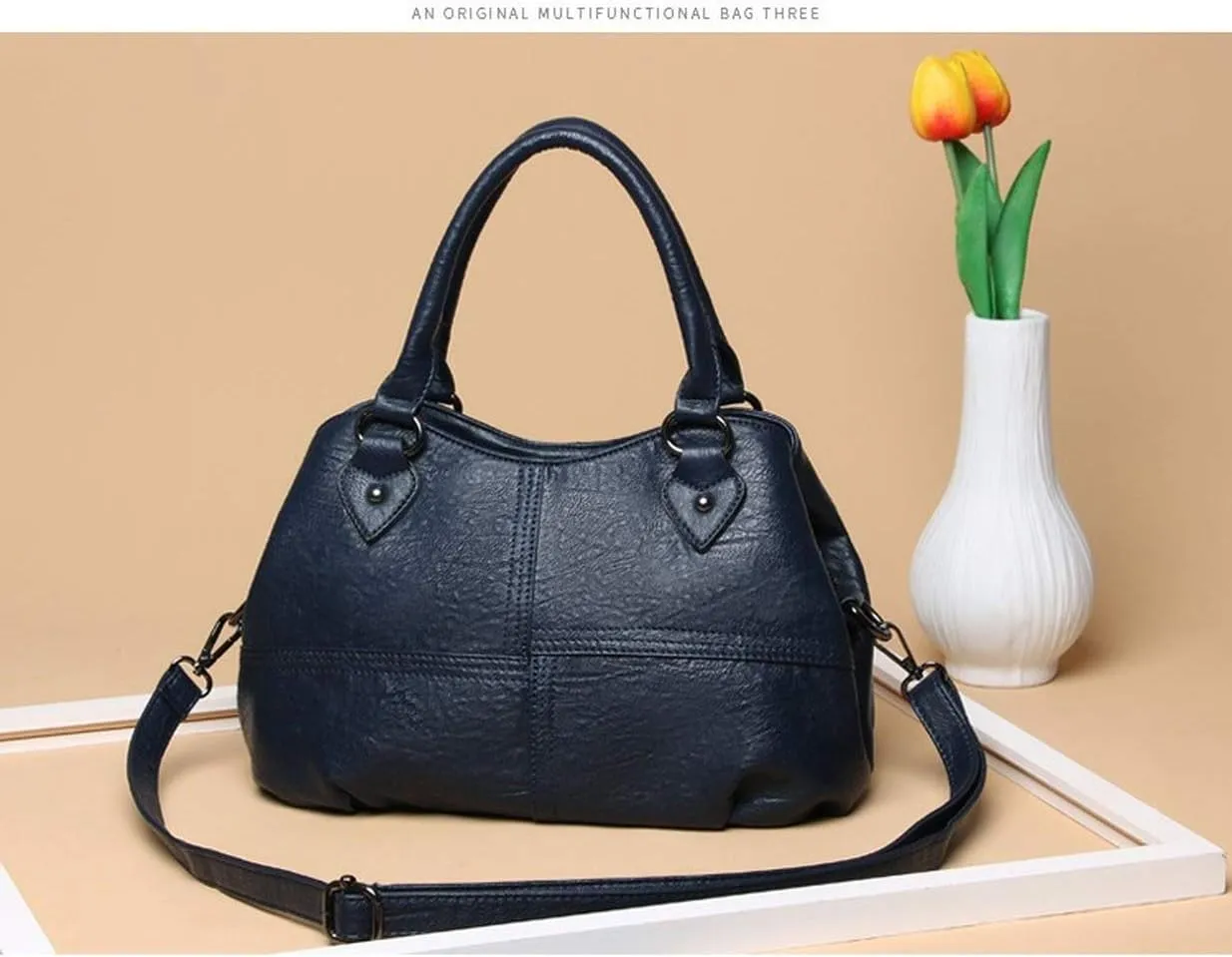 Dayfine Women's Soft Leather Stitching Three-layer Middle-aged Mother Shoulder Bag Oblique Satchel