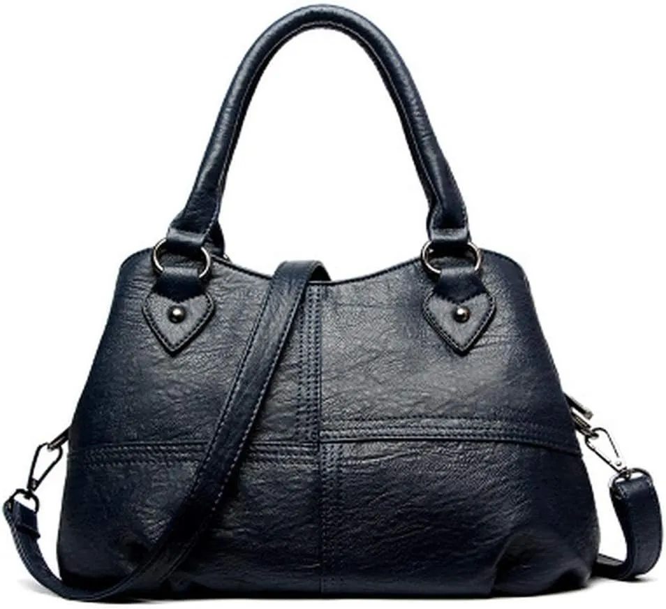 Dayfine Women's Soft Leather Stitching Three-layer Middle-aged Mother Shoulder Bag Oblique Satchel
