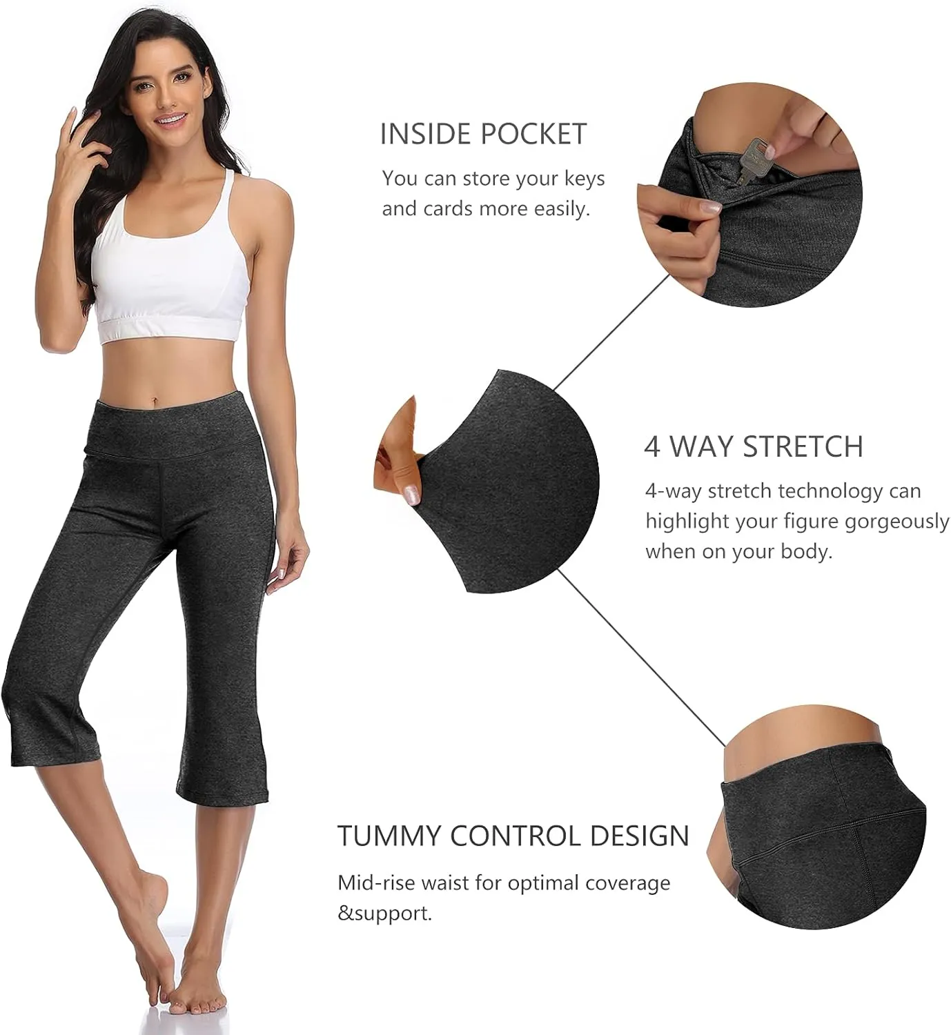 DAYOUNG Bootcut Yoga Pants for Women Tummy Control Workout Bootleg Pants High Waist 4 Way Stretch Pants