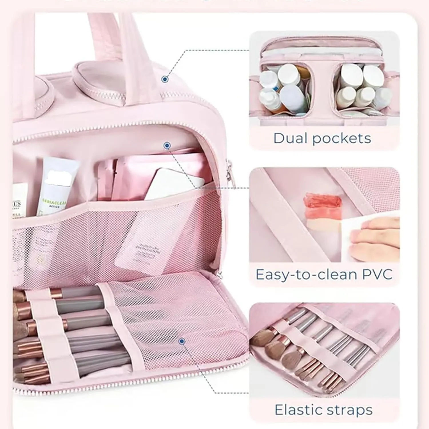 Decisive Makeup Bag, Large Capacity Wide-Open Travel Cosmetic Bag, Standing Makeup Bag – Portable, Large Capacity, Waterproof Portable Puffy Toiletry Bag Organizer With Handle for Women (Black)