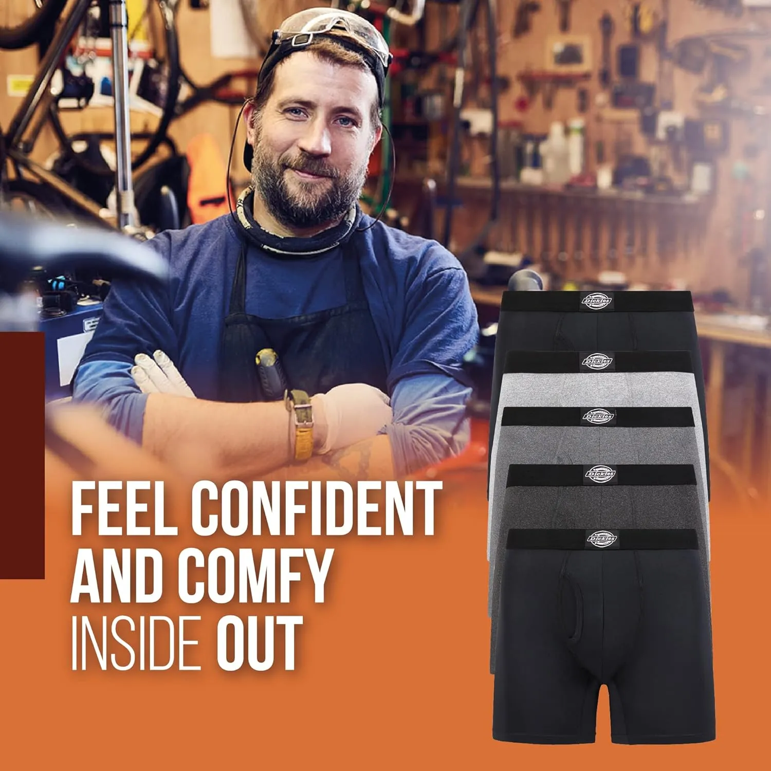Dickies 5 Pack Mens Boxer Briefs With Pouch, Moisture Wicking Performance Underwear For Men