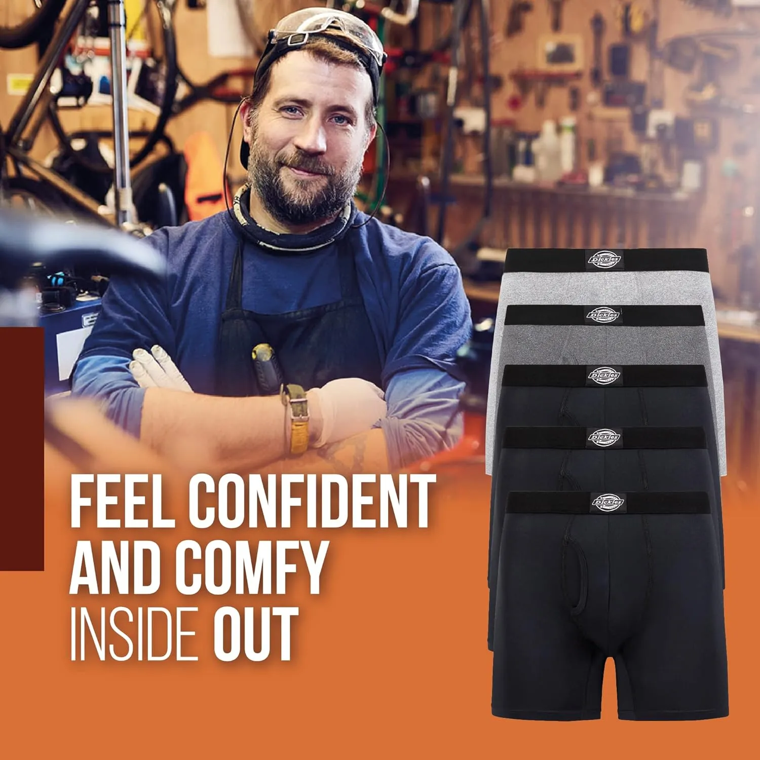 Dickies 5 Pack Mens Boxer Briefs With Pouch, Moisture Wicking Performance Underwear For Men