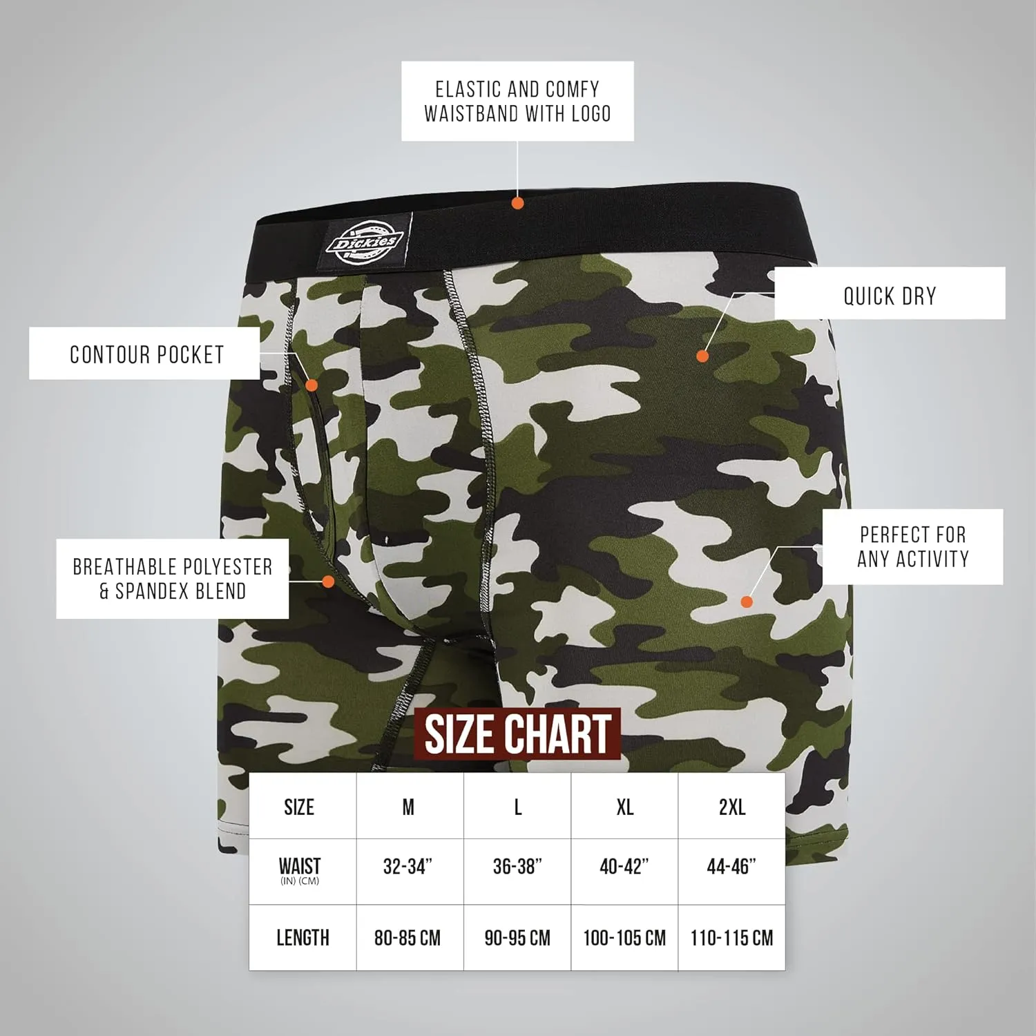 Dickies 5 Pack Mens Boxer Briefs With Pouch, Moisture Wicking Performance Underwear For Men