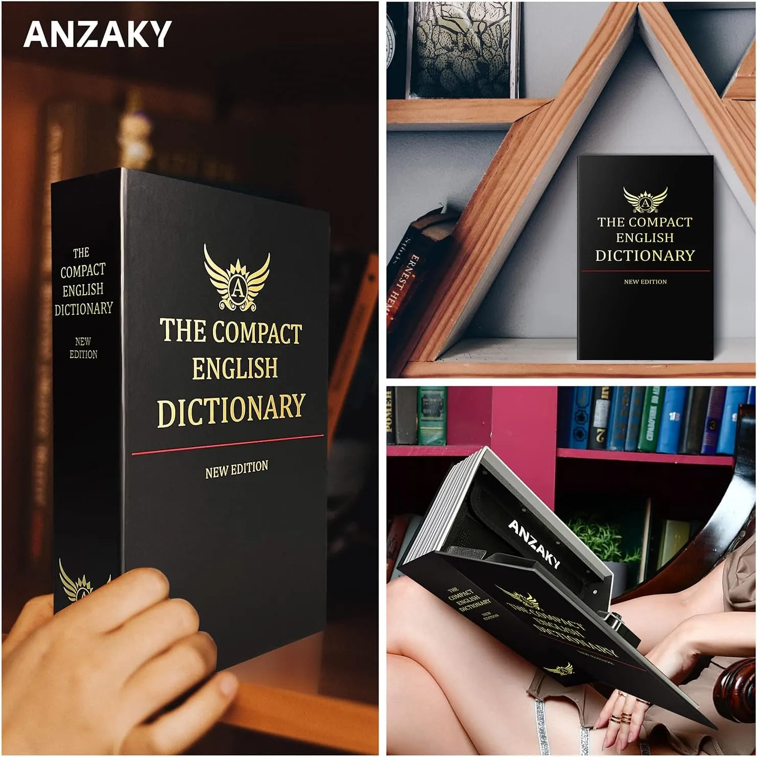 Dictionary Diversion Book Safe with Combination Lock and Fireproof Money Bag, ANZAKY Dictionary Storage Box for Cash Safe Hidden, Money Hiding Box, Secret Portable Metal Compartment Safe