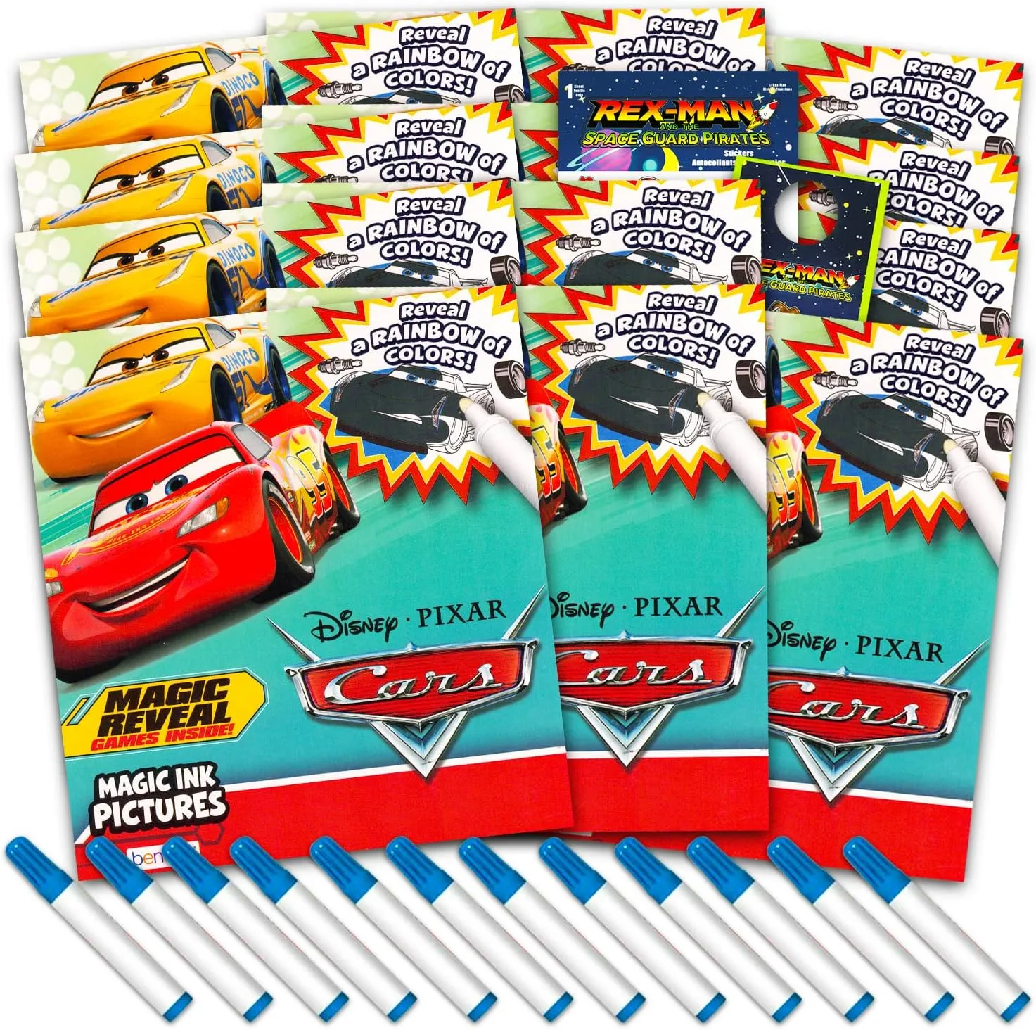 Disney Cars Imagine Ink Coloring Book Set - Bundle of 12 No-Mess Magic Inks featuring Lightning McQueen | Disney Cars Party Favor Pack for Kids