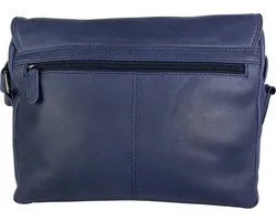 Donkerblauwe leren schoudertas voor dames – stijlvolle messenger bag, perfect als crossbody tas voor dagelijks gebruik.