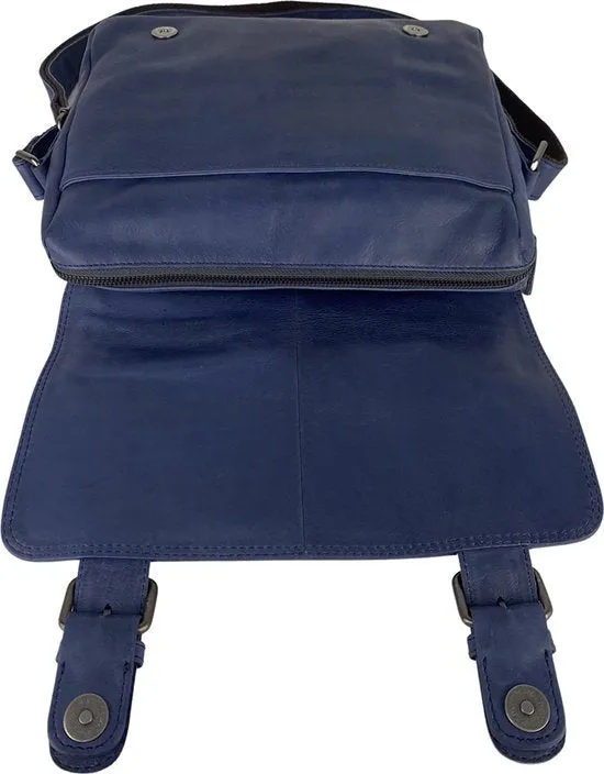 Donkerblauwe leren schoudertas voor dames – stijlvolle messenger bag, perfect als crossbody tas voor dagelijks gebruik.