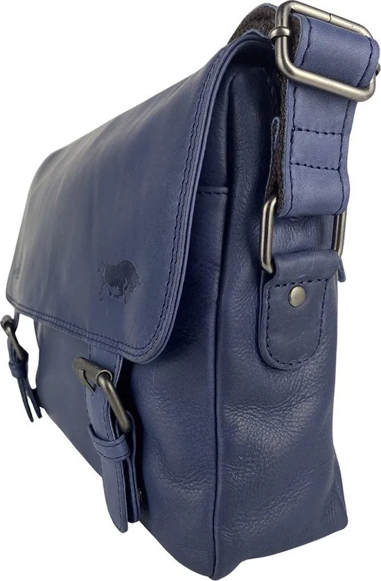 Donkerblauwe leren schoudertas voor dames – stijlvolle messenger bag, perfect als crossbody tas voor dagelijks gebruik.